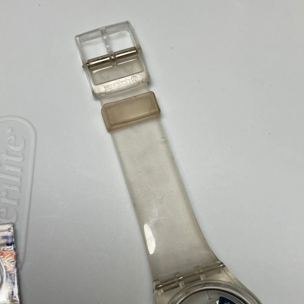Swatch GZ159 jelly skeleton piano, clear strap and case, new battery, Y2K